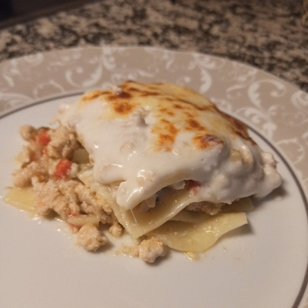 Receta: Lasaña con pechuga de pollo, sin lactosa, con harina de arroz y sin tomate